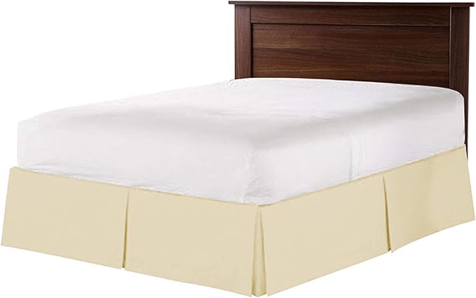 Bed Skirt - 100% Cotton 800 Thread Count Box Pleated Bed Skirt - Luxury Pleated Dust Ruffle, Hotel Quality Modern Bed Skirt, Easy Fit with 12 Inch Tailored Drop, Queen, Ivory