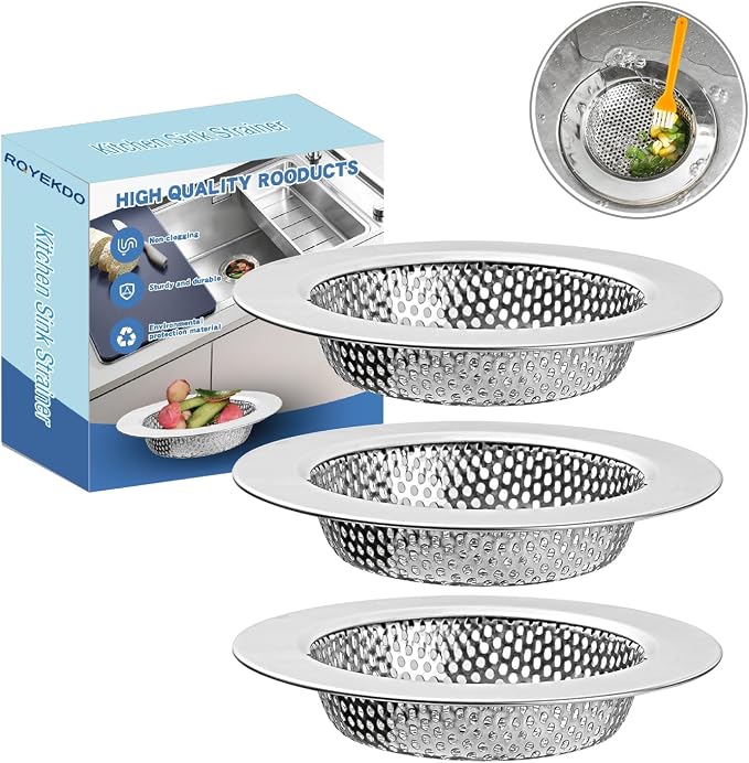 ROYEKDO 3PC Kitchen Sink Strainer Stainless Steel by rqyekdo