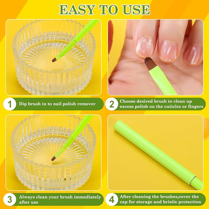 Fluorescent Green Nail Art Clean Up Brushes - Image 7