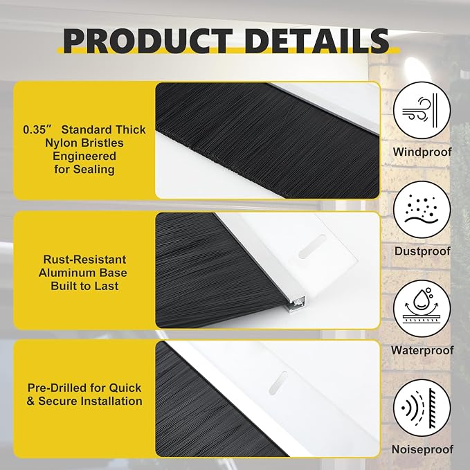 10×10ft Garage Brush Seal Kit for Roll-up Doors 3" Standard Brush - Image 3