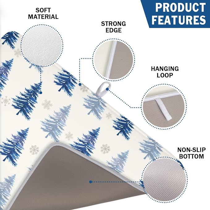 Winter Dish Drying Mat 18 x 24 Inch Blue Tree Dish Drying Pad Absorbent - Image 3