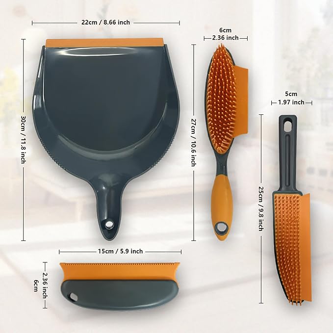 Pet Hair Removal Set with Double-Sided Carpet Brush, Dustpan and Comb, - Image 5