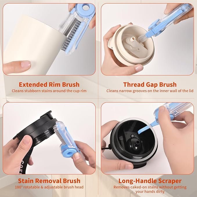 4 in 1 Cup Lid Cleaning Brush Set Foldable Cup Lid Cleaning Brush Set Folds in - Image 3