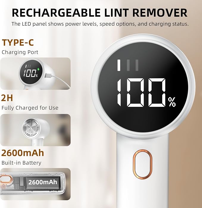 Fabric Shaver, Lint Remover Rechargeable, Electric Portable Sweater Defuzzer - Image 3