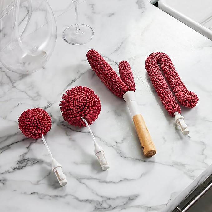 Wine Enthusiast Interchangeable Glassware Cleaning Brush Set – 5-Piece Bamboo - Image 3