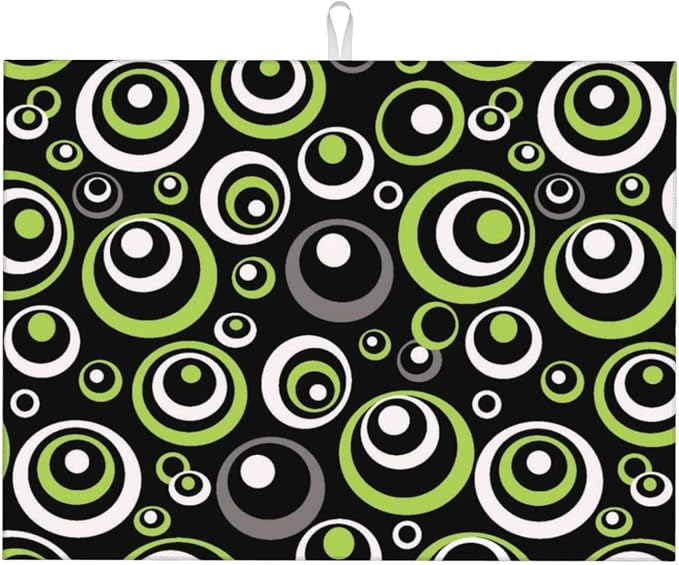 Green Black Gray Geometric Circle Dish Drying Mat by Unknown