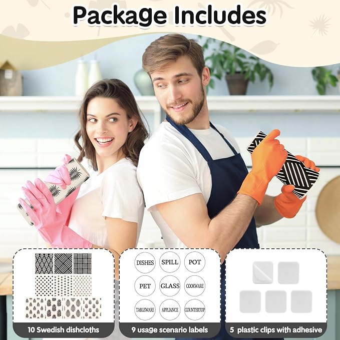 Lucomb 10 Pack Swedish Dish Cloths Reusable - Image 3