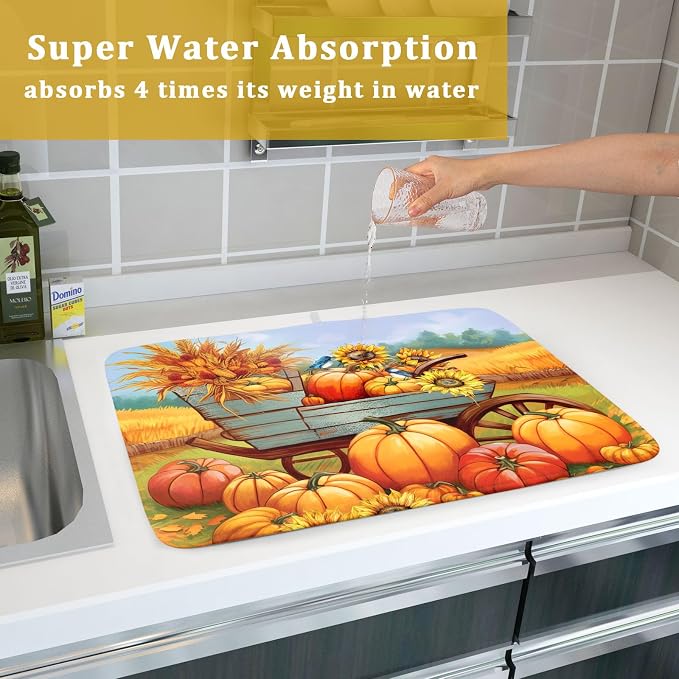 Thanksgiving Autumn Harvest Pumpkin Dish Drying Mat - Image 7