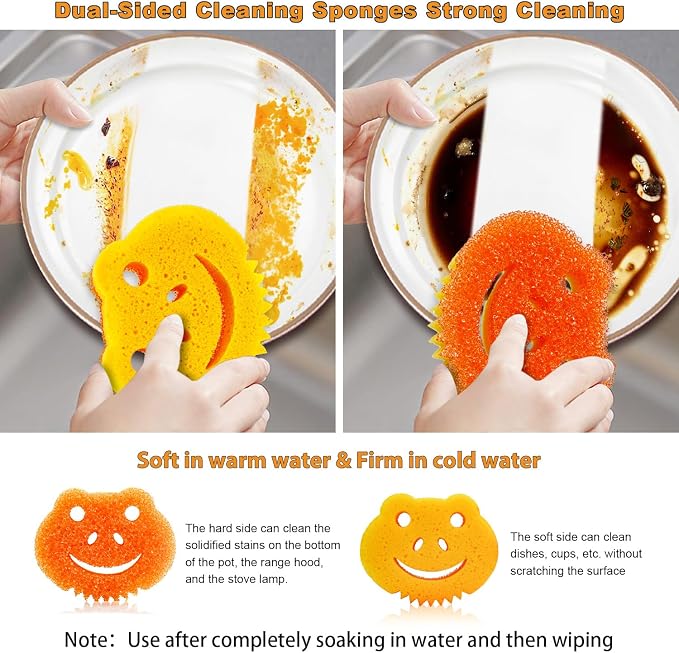 SmilePowo 5 Pack Scrub Sponge, Dual-Sided Temperature Controlled Kitchen Sponge - Image 5