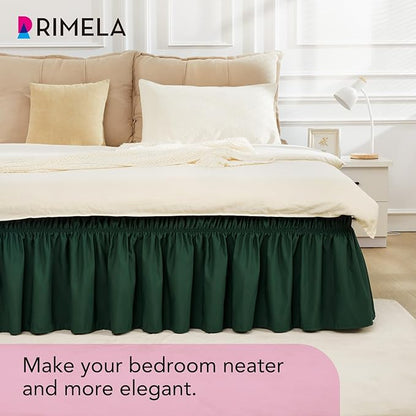 RIMELA Dark Green Bed Skirt Queen Size 15 Inch Drop, Elastic Bed Skirting for Bed Base and Frame, Bedding Dust Ruffle Easy to Install,Wrap Around Adjustable Bedskirt,Christmas Bedroom Decor