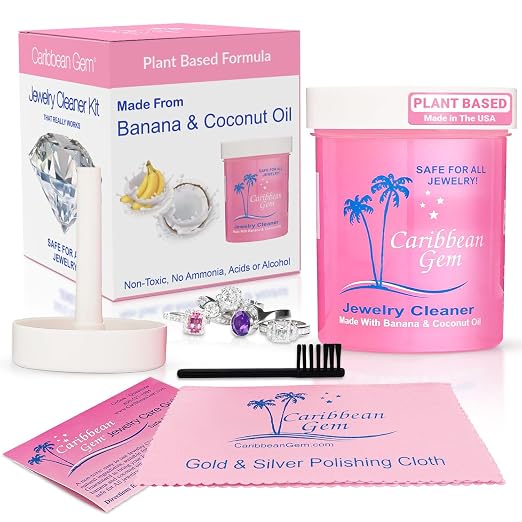 Jewelry Cleaner Kit 8oz with Basket, Brush & Polishing Cloth by CaribbeanGem