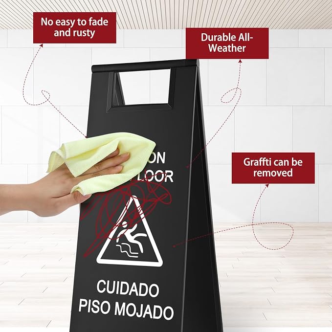 Stainless Steel Wet Floor Caution Sign Bulk 8.8 Pound Portable Foldable Handle - Image 3