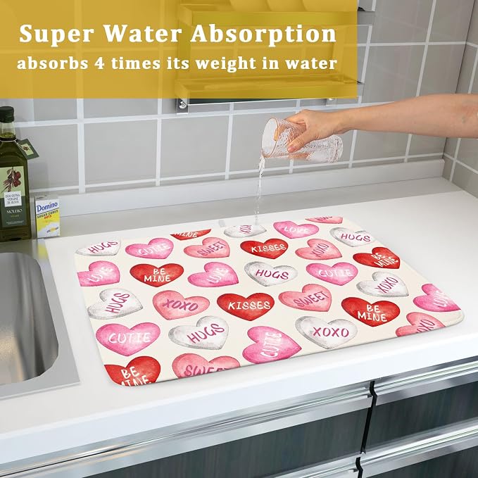 Valentines Dish Drying Mat for Kitchen Counter 18x24 Red Pink Love Heart - Image 7