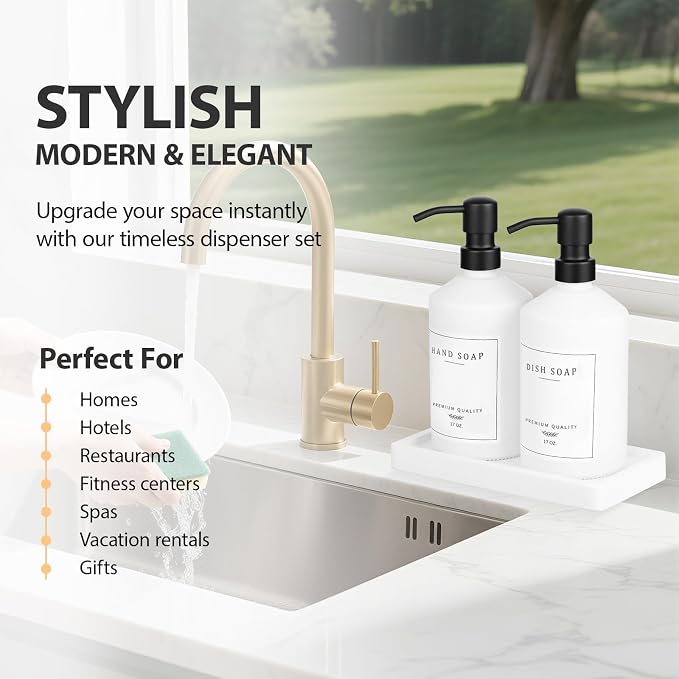 White Glass Kitchen Soap Dispenser Set, 17 OZ Hand and Dish Soap Dispenser Set - Image 6