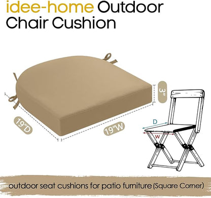 idee-home Outdoor Chair Cushions Set of 4, Thick 19" x 19" x 3" Outdoor Seat Cushions Patio Furniture Waterproof with Ties, Dining Pads