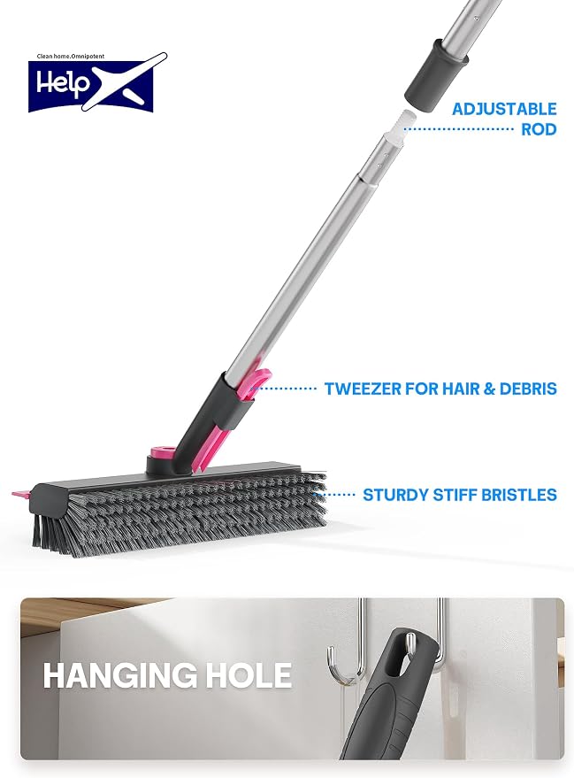 Floor Scrub Brush with Long Handle, 3 in 1 Multi-angle Swivel Right Angled - Image 5