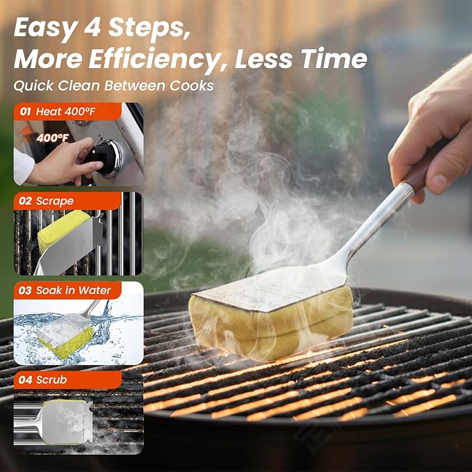 Grill Brush Bristle Free w/Replaceable Yellow Head, Enamel Safe, MAX Stainless - Image 3