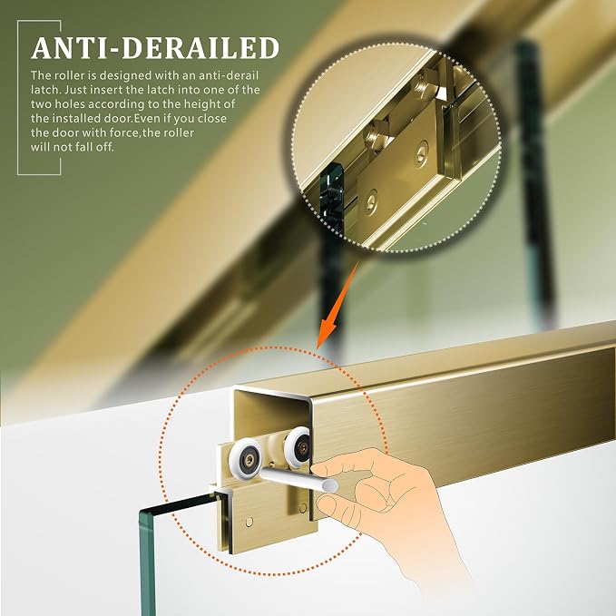 Brushed Gold 50-54'' x 72'' Semi-Frameless Glass Shower Door, Bathroom Sliding - Image 5