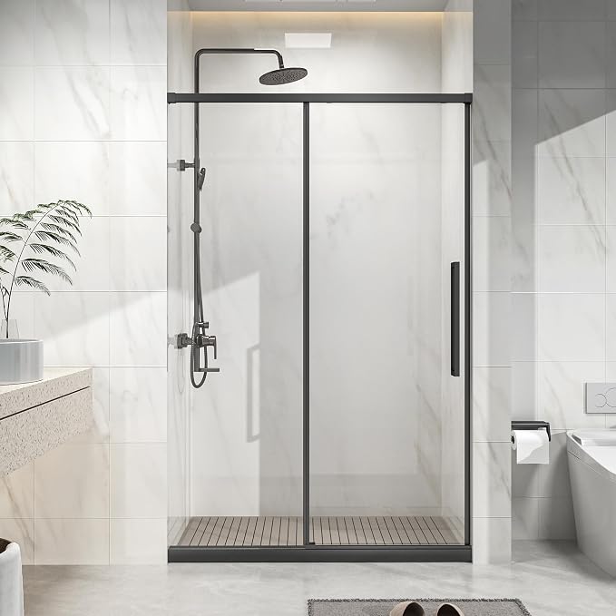 Semi-Frameless Shower Door 48" W x 72" H, 1/4" Clear Tempered Glass, Sliding by Relaxcabine