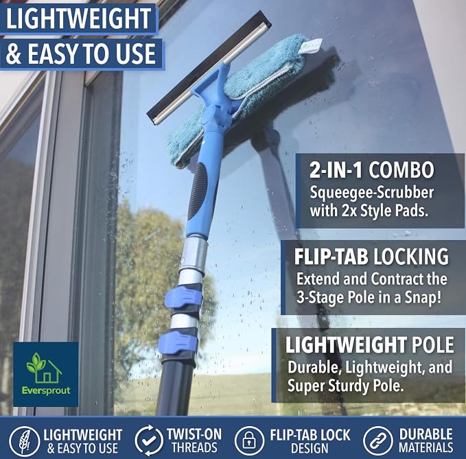 EVERSPROUT 5-to-12 Foot Swivel Squeegee & Microfiber Glass Window Scrubber - Image 4