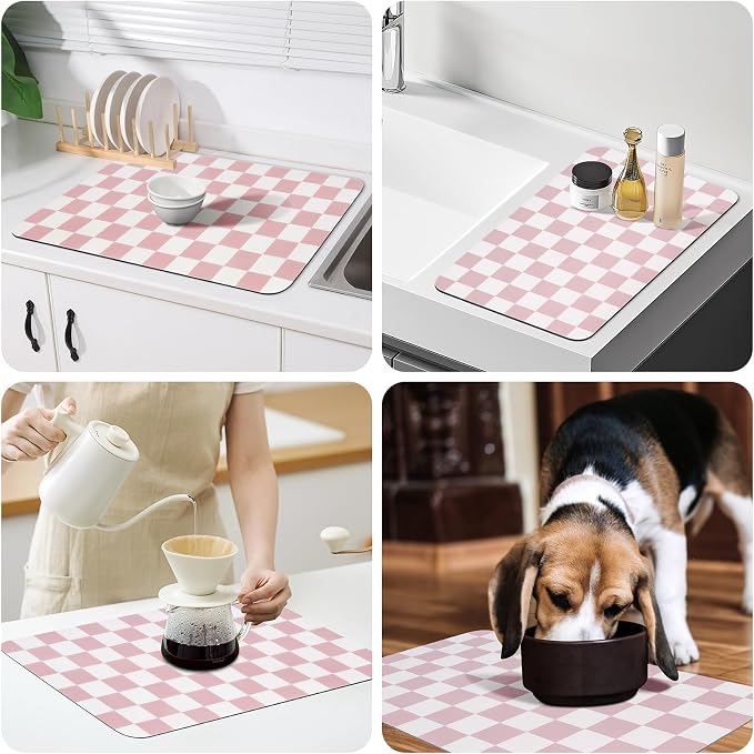 Checkered Dish Drying Mat for Kitchen Counter, Absorbent Non-Slip Coffee Mat - Image 6