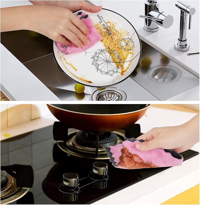 20 Pack Kitchen Dish Cloths Dish Towels, Super Absorbent Coral Fleece Cloth - Image 3