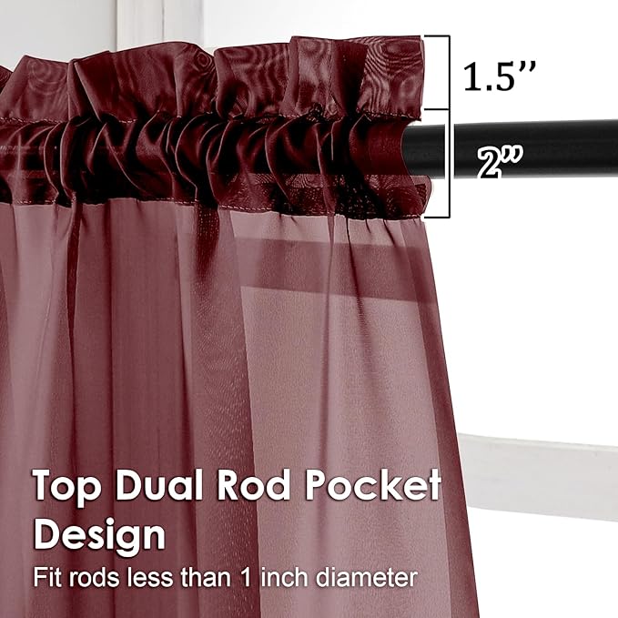 OVZME Burgundy Sheer Curtains - 96" Length 2 Panels Set for Living Room Bedroom, Christmas Gorgeous Window Decoration for Party & Backdrop & Canopy, Burgundy, Each 42Wx96L