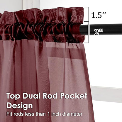 OVZME Burgundy Sheer Curtains - 96" Length 2 Panels Set for Living Room Bedroom, Christmas Gorgeous Window Decoration for Party & Backdrop & Canopy, Burgundy, Each 42Wx96L