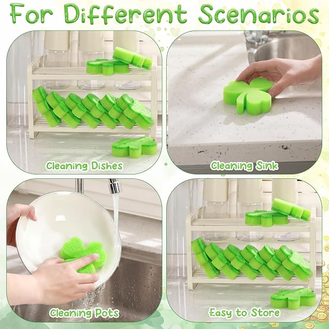 Tioncy 12 Pack St. Patrick's Day Clover Sponges Bulk Dual Sided Scrubber - Image 4