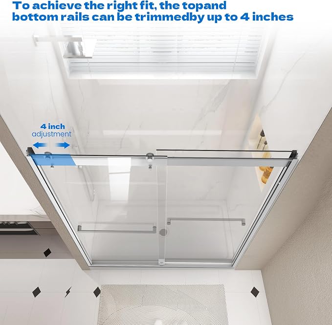 Sliding Shower Door, 44-48" W x 76" H Semi-Frameless Double Sliding Glass - Image 8