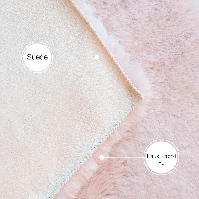 Pink Washable Fluffy Rugs for Bedroom Small Circle Faux Rabbit Shag Fur Area Rugs for Living Room Nursery Round Rug 3ft Rug