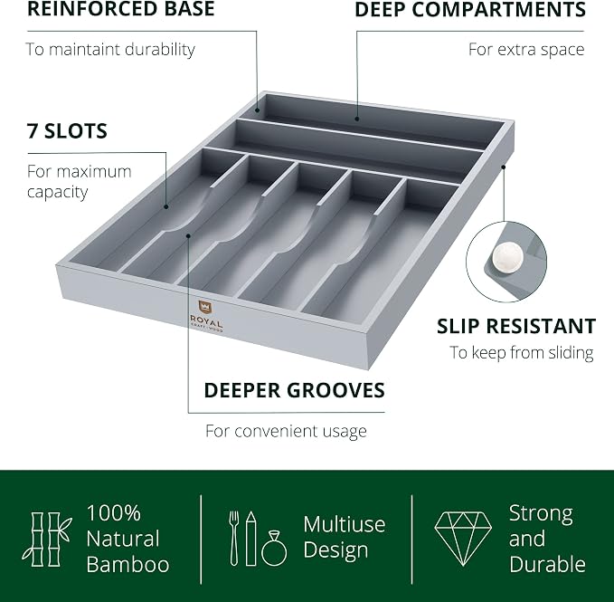 ROYAL CRAFT WOOD Luxury Bamboo Kitchen Drawer Organizer - Image 2