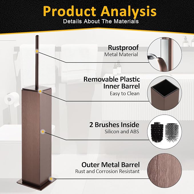 Toilet Brush and Holder Floor Standing, Brushed Rose Gold - Image 4