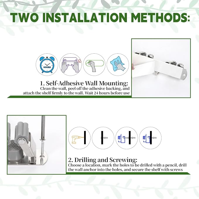 2 Pack Wall Mount Broom Holder, Self Adhesive 5 Racks and 4 Hooks Mop and Broom - Image 7