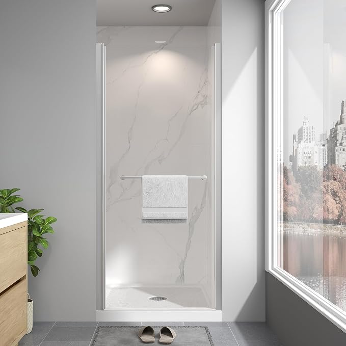 Frameless Pivot Shower Door 30"-32" W x 72" H, Swing Shower Glass Doors by EASYWORC