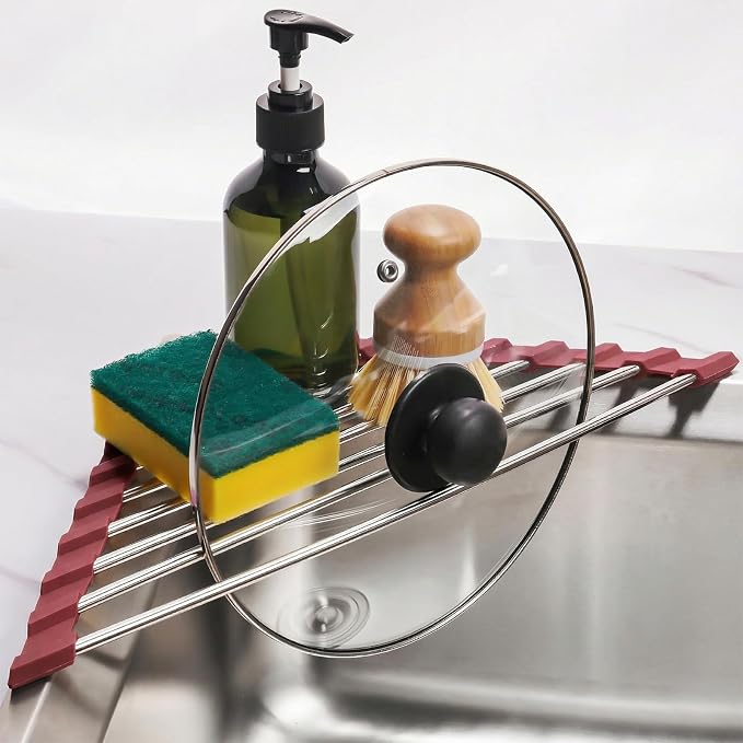 Tomorotec Foldable Stainless Steel Triangle Roll-Up Dish Drying Rack - Image 8