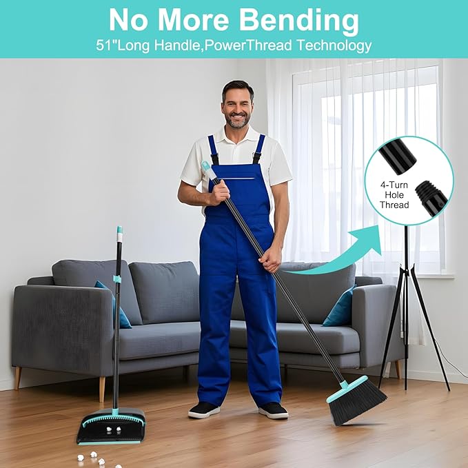 Upgrade Broom and Dustpan Combo Set, Extendable 52" Long Handle Broom - Image 3