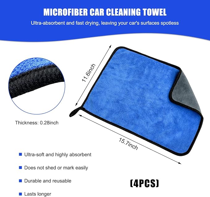 4PCS Microfiber Towels for Car, Scratch-Free Drying & Detailing Towel Wash - Image 2