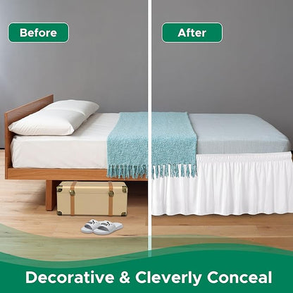 Biscaynebay Wrap Around Bed Skirts for Twin & Twin XL Beds 17" Drop, White Adjustable Elastic Dust Ruffles Easy Fit Wrinkle & Fade Resistant Silky Luxurious Fabric Solid Machine Washable