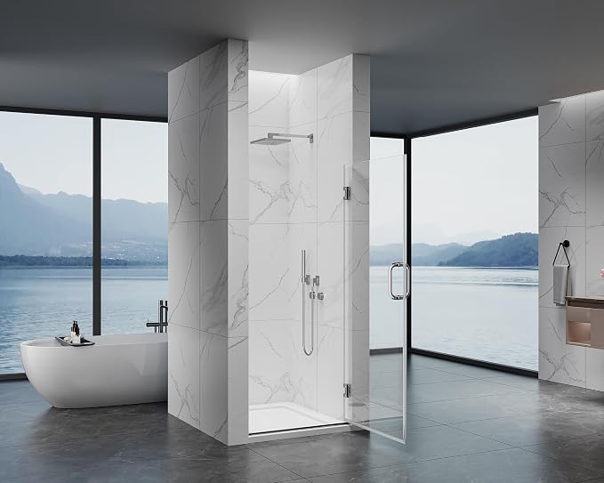 Framelss Hinged Shower Door, 3/8" Tempered Glass - Image 3