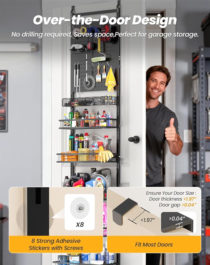mustry Over The Door Garage Organizer, Behind The Door Storage - Image 4