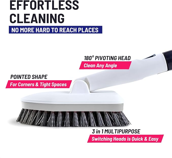 Shower Scrubber 3 in 1 Extendable Long Handle 58" Cleaning Brush - Image 3