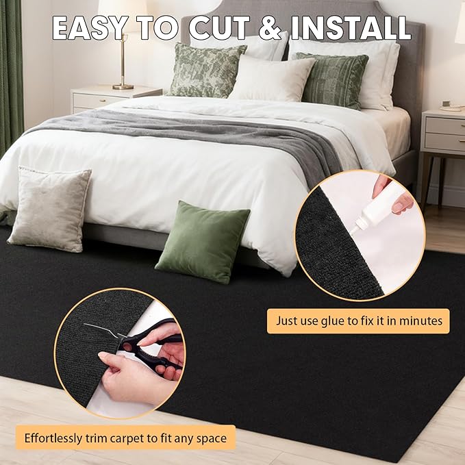 Marine Carpet, 5 FT x 20 FT Black Indoor/Outdoor Carpet, 0.2" Thick, Non-Slip, Waterproof, Machine Made, High Pile, Rectangular Area Rug