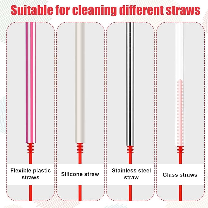 3pcs Silicone Straw Brush and Cup Lid Cleaning Brush, Ultra Long Straw Cleaning - Image 3