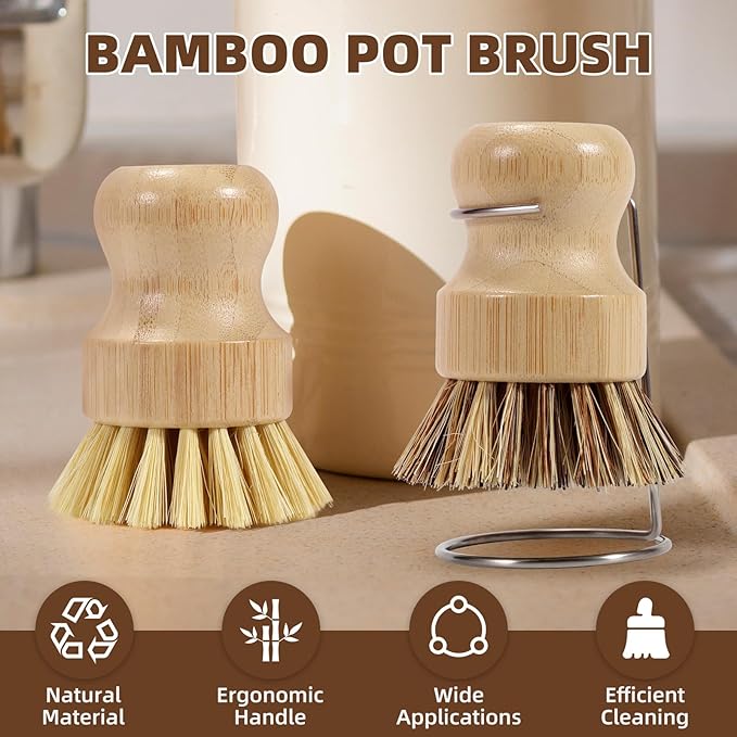 6-Piece Bamboo Dish Brush Set - Image 2