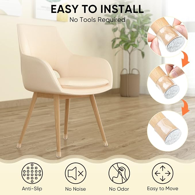 BALEINE 16 Pack Silicone Chair Leg Floor Protectors, Stool Leg Protectors Cap - Image 5