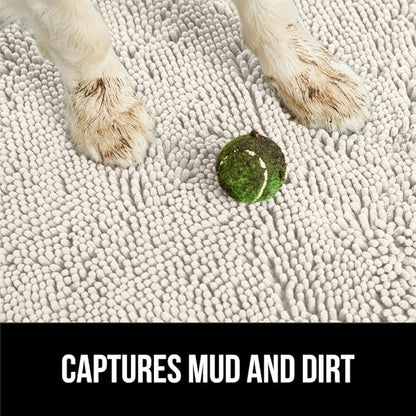 GORILLA GRIP SOAKSTOPPER Dog Door Mat, 36x24 Machine Washable Rug Absorbent Doormat Captures Moisture Mud Dirt, Quick Dry Soft Chenille Entryway Rugs Indoor Entrance Mats for Dog Paws, Cream