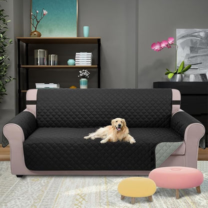 U-NICE HOME 4 Seater Sofa Cover 91 Inch Large Couch Covers for 4 Cushion Couch with Elastic Straps Water Resistant Furniture Protector Cover for Pets Cat (Sofa XX-Large, Black/Grey)