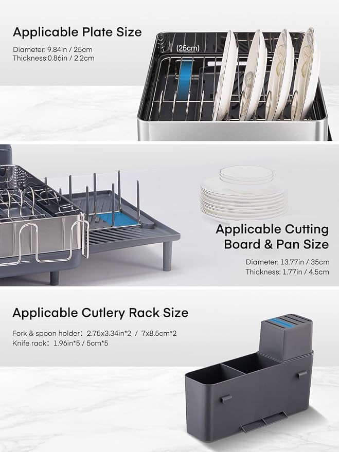 FOHERE Large Dish Drying Rack, Expandable Dish Rack, Stainless Steel Dish Rack - Image 4