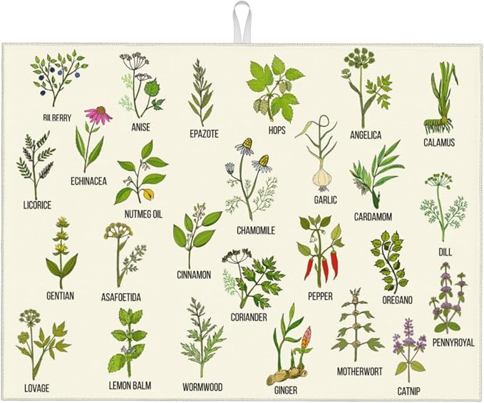 Cute Herbs Botanic Garden Plants Dish Drying Mat by Unknown